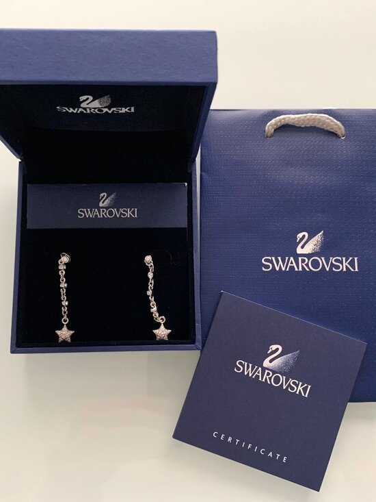 Swarovski Jewelry - Swarovski Pavé-Style Star Drop Earrings in Silver Tone with Disney Etching